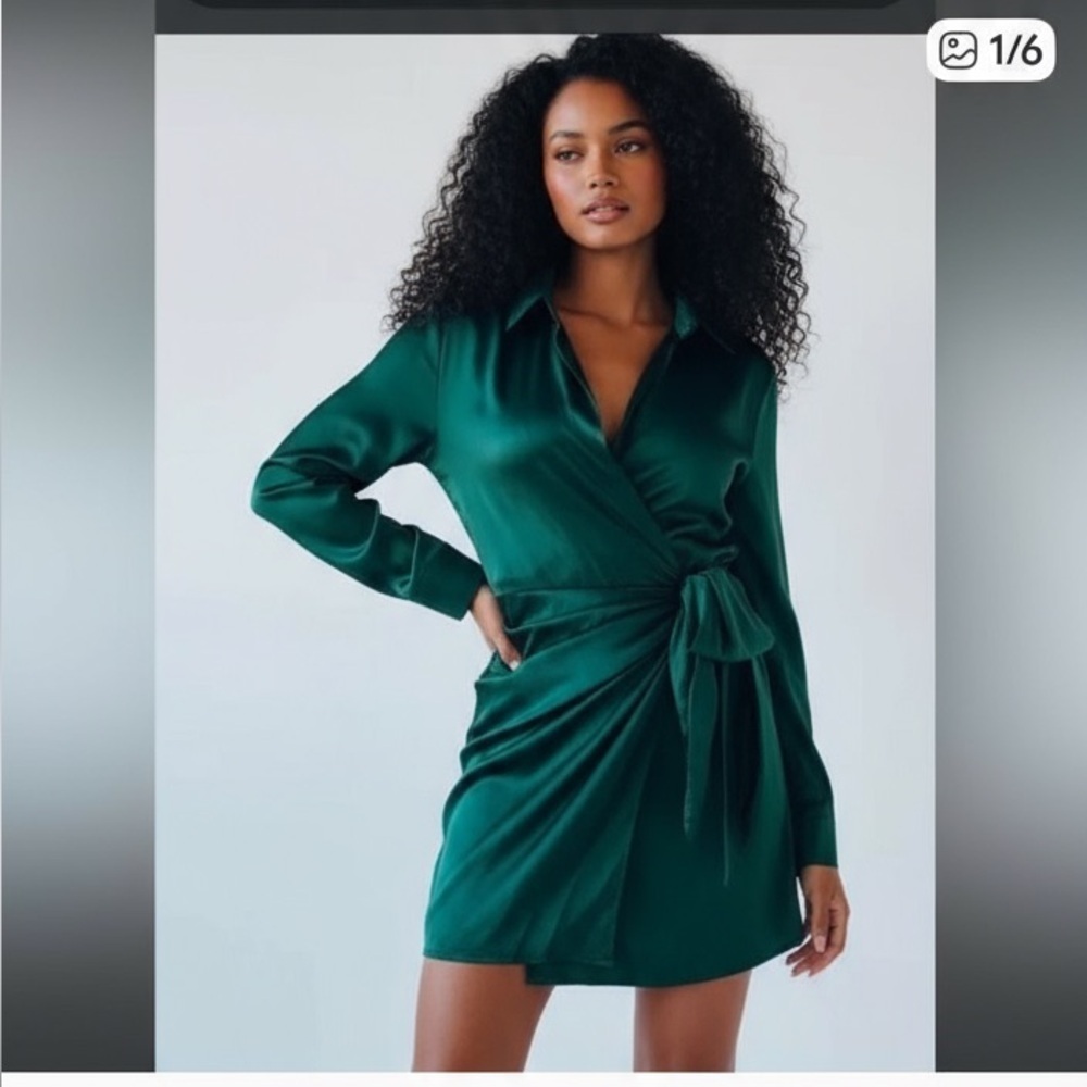 Dress Forum Green Asymmetrical Ruched Long Sleeve Dress